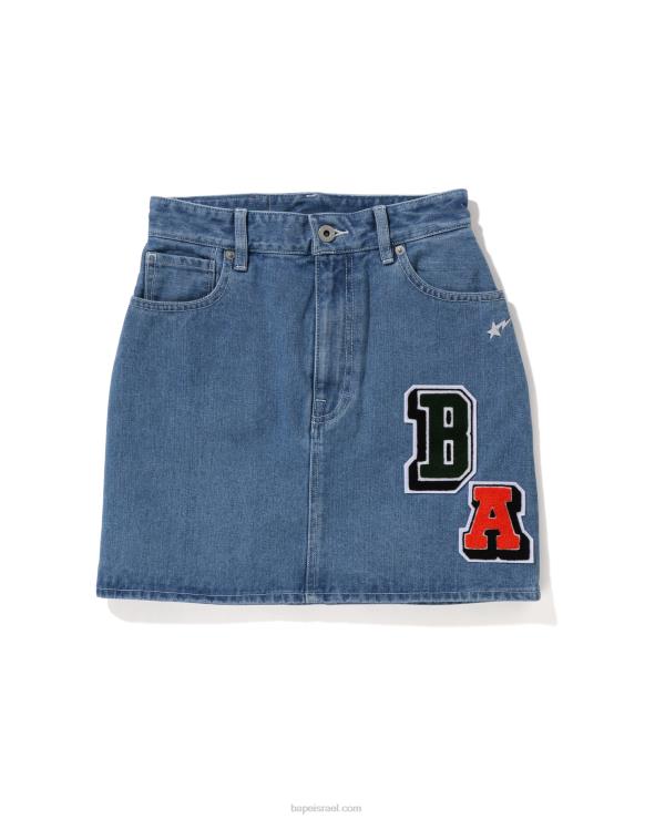 דֵנִים A Bathing Ape 644LV1005 נשים חצאית מיני ג'ינס עם מספר גופנים