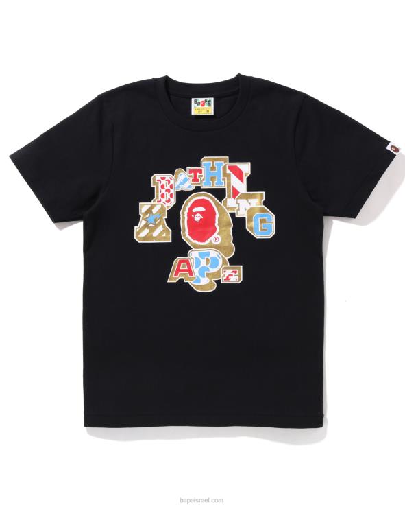 שָׁחוֹר A Bathing Ape 644LV1008 נשים מיקס טלאי קולג' טי