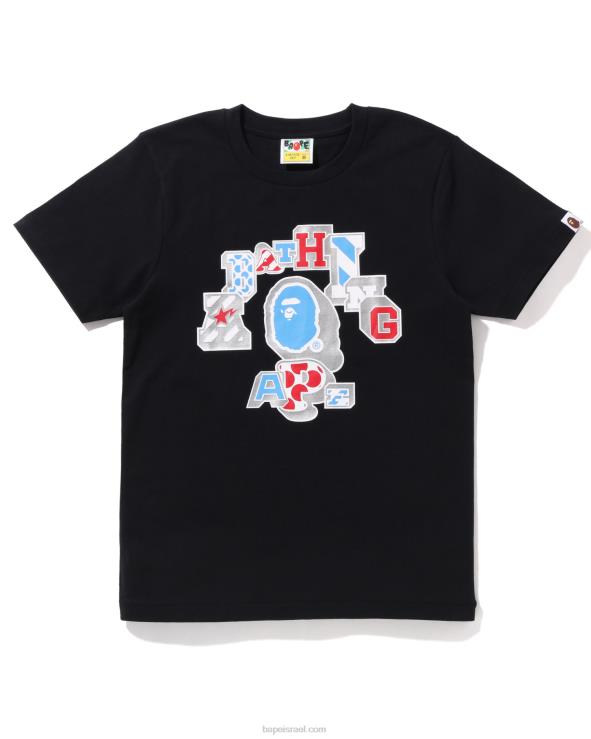 שָׁחוֹר A Bathing Ape 644LV1009 נשים מיקס טלאי קולג' טי