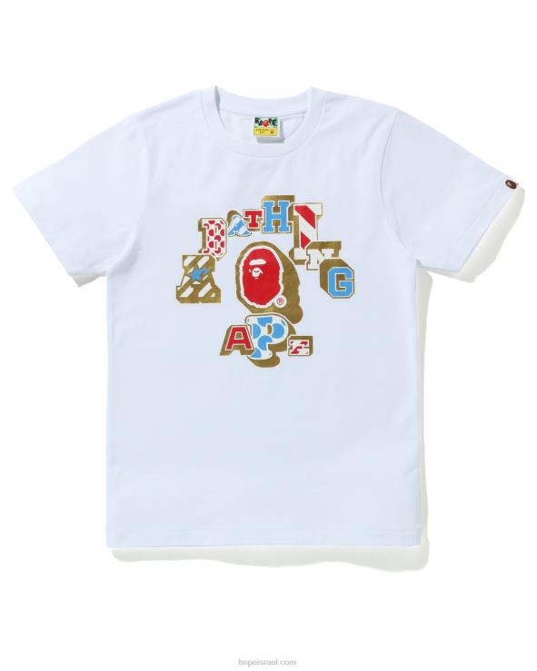 לבן A Bathing Ape 644LV1010 נשים מיקס טלאי קולג' טי