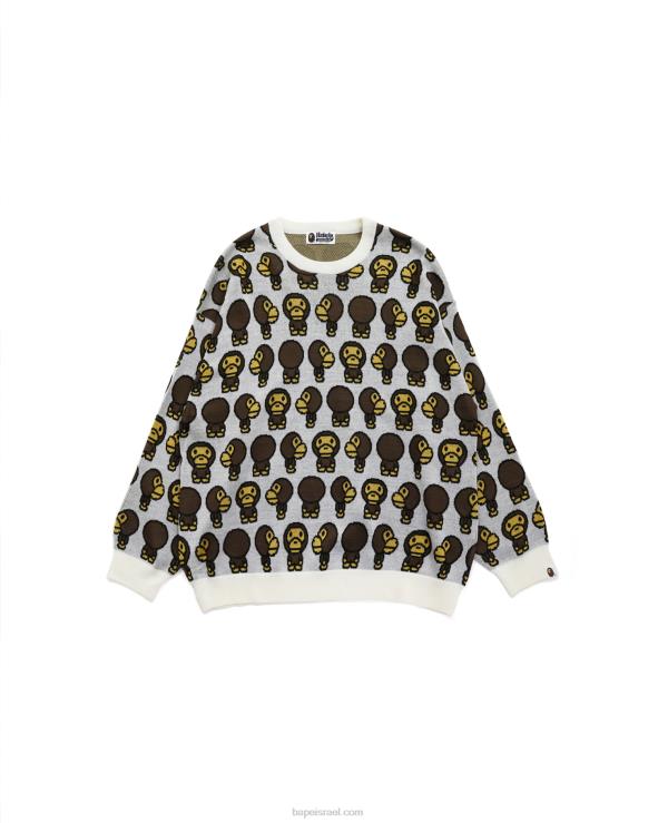 לבן A Bathing Ape 644LV1023 נשים סוודר סרוג אוברסייז בייבי מילו