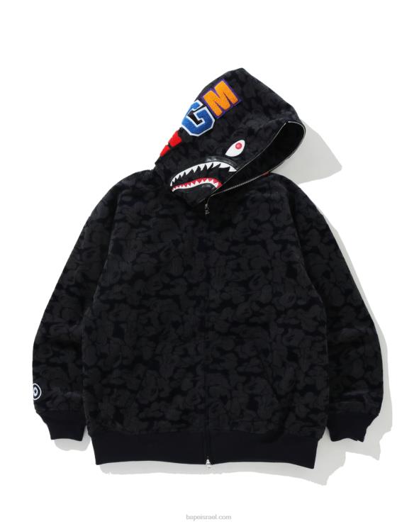 כחול כהה A Bathing Ape 644LV1025 נשים ג'קט קפוצ'ון עם רוכסן מלא כריש קמו מוצק