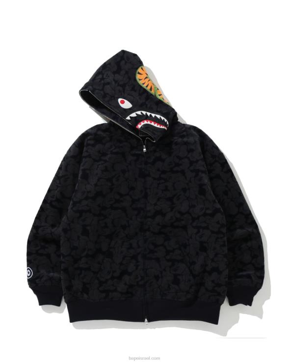כחול כהה A Bathing Ape 644LV1025 נשים ג'קט קפוצ'ון עם רוכסן מלא כריש קמו מוצק