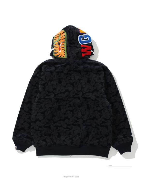 כחול כהה A Bathing Ape 644LV1025 נשים ג'קט קפוצ'ון עם רוכסן מלא כריש קמו מוצק
