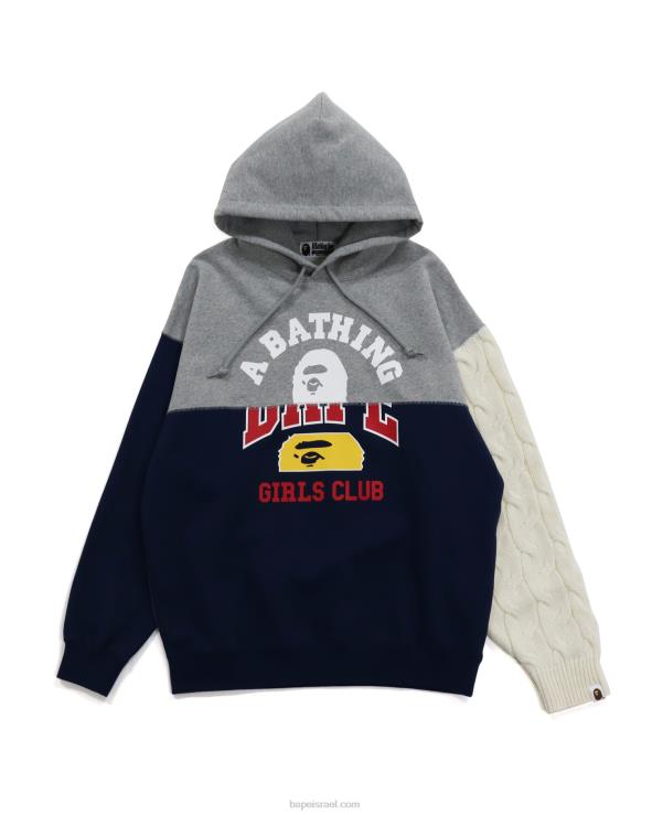 אפור A Bathing Ape 644LV1031 נשים שרוול סרוג כבל עגינה סוודר גדול מדי