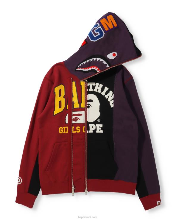 שָׁחוֹר A Bathing Ape 644LV1039 נשים קפוצ'ון כריש עגינה עם רוכסן מלא