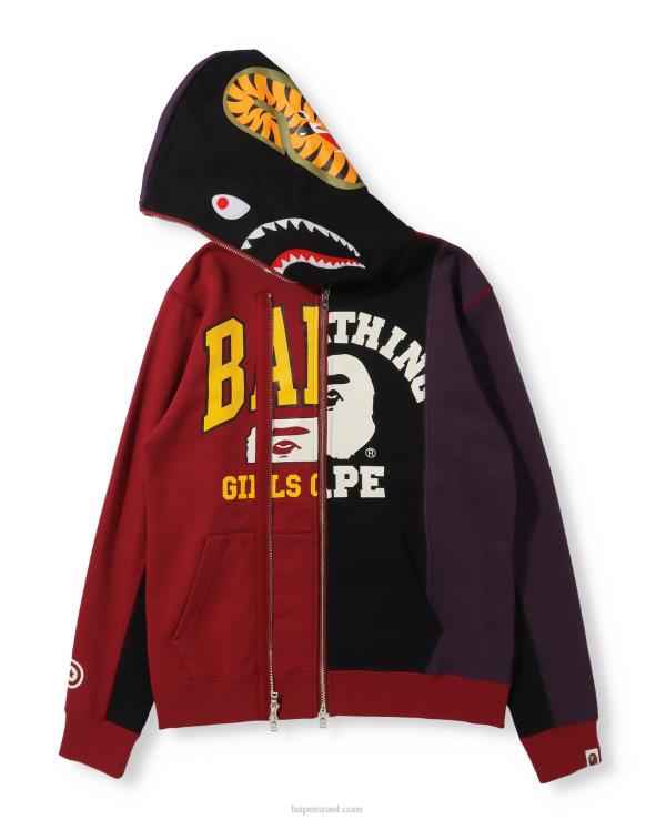 שָׁחוֹר A Bathing Ape 644LV1039 נשים קפוצ'ון כריש עגינה עם רוכסן מלא