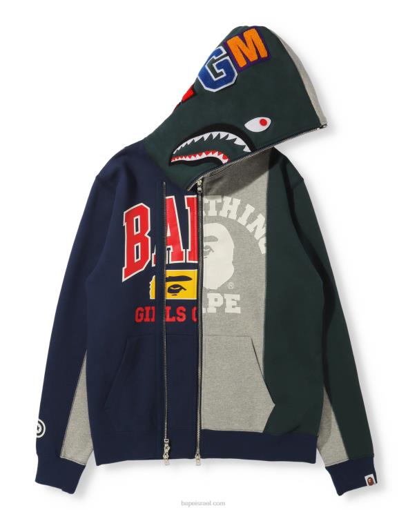 אפור A Bathing Ape 644LV1040 נשים קפוצ'ון כריש עגינה עם רוכסן מלא