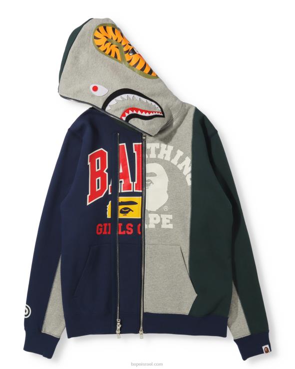 אפור A Bathing Ape 644LV1040 נשים קפוצ'ון כריש עגינה עם רוכסן מלא