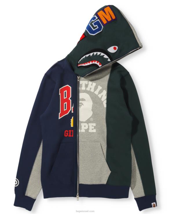 אפור A Bathing Ape 644LV1040 נשים קפוצ'ון כריש עגינה עם רוכסן מלא