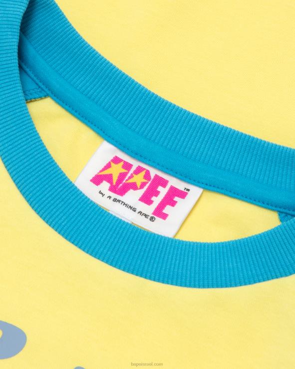 כְּחוֹל A Bathing Ape 644LV1052 נשים טי ראגלן גרפי עם שרוול ארוך