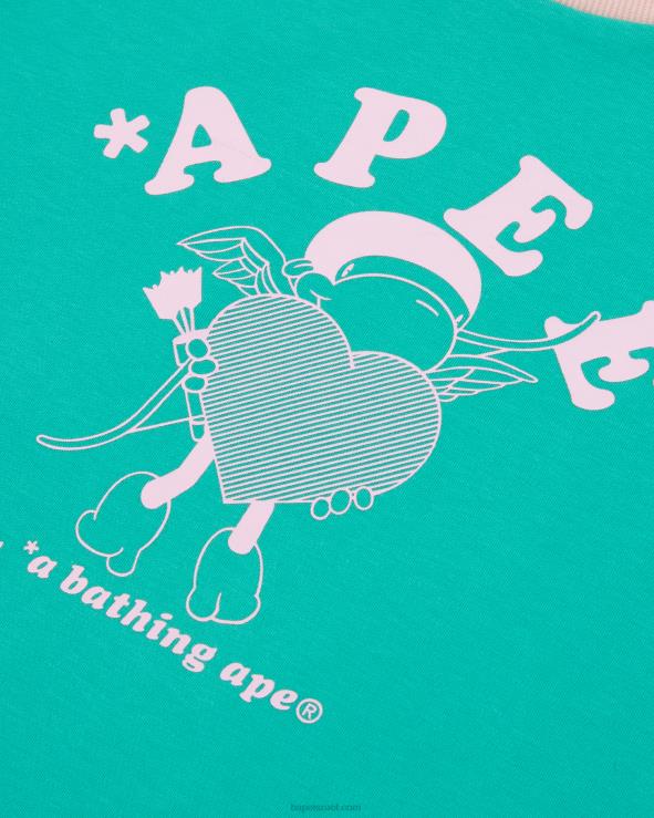 וָרוֹד A Bathing Ape 644LV1053 נשים טי ראגלן גרפי עם שרוול ארוך
