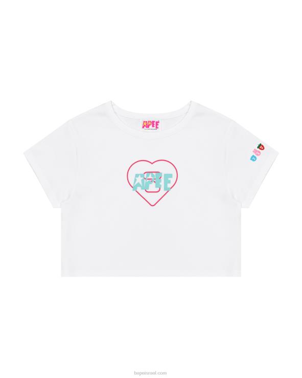 לבן A Bathing Ape 644LV1058 נשים חולצה דקה מודפסת לוגו