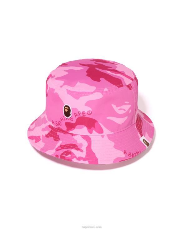 ורד קרמין A Bathing Ape 644LV1068 נשים כובע דלי קאמו מיוער