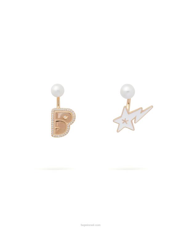 זהב A Bathing Ape 644LV1126 נשים עגילי לוגו פנינת קריסטל