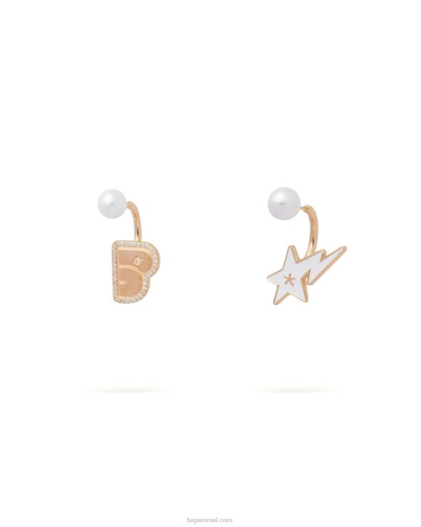 זהב A Bathing Ape 644LV1126 נשים עגילי לוגו פנינת קריסטל