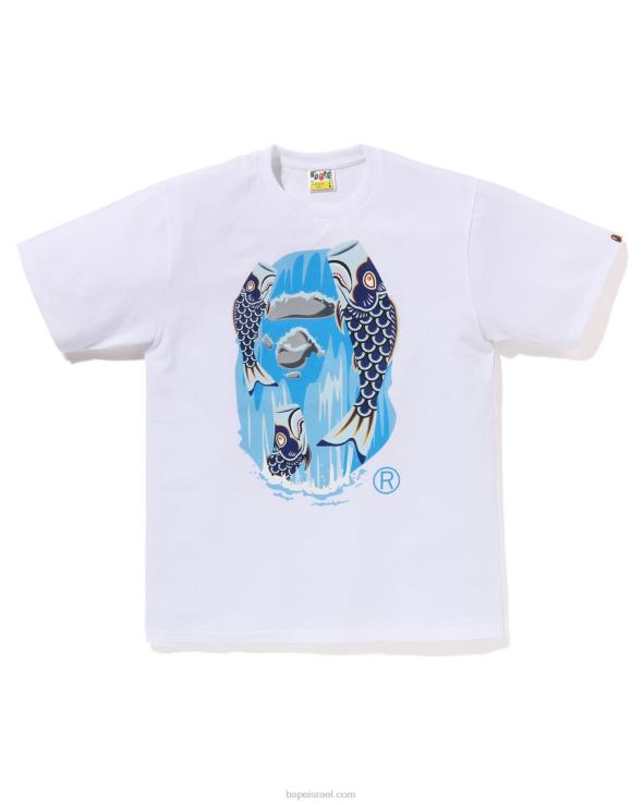 לבן A Bathing Ape 644LV112 גברים טי ראש מפל koinobori