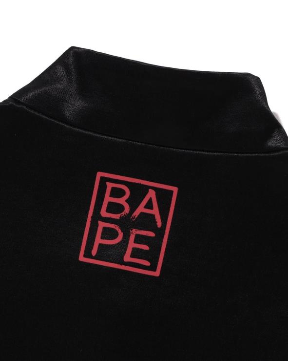 שָׁחוֹר A Bathing Ape 644LV113 גברים מעיל חרסינה בגזרה רופפת במוטיב יפני