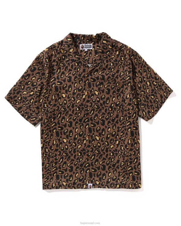 חום A Bathing Ape 644LV126 גברים חולצת צווארון פתוח נמר