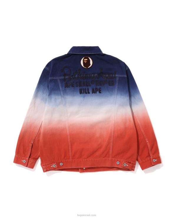 קייס A Bathing Ape 644LV129 גברים ז'קט ג'ינס בגזרה משוחררת, אלוף סיום