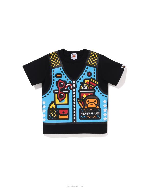 שָׁחוֹר A Bathing Ape 644LV1315 ילדים טי הדפס אפוד דיג בייבי מילו