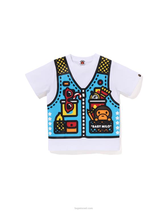 לבן A Bathing Ape 644LV1320 ילדים טי הדפס אפוד דיג בייבי מילו