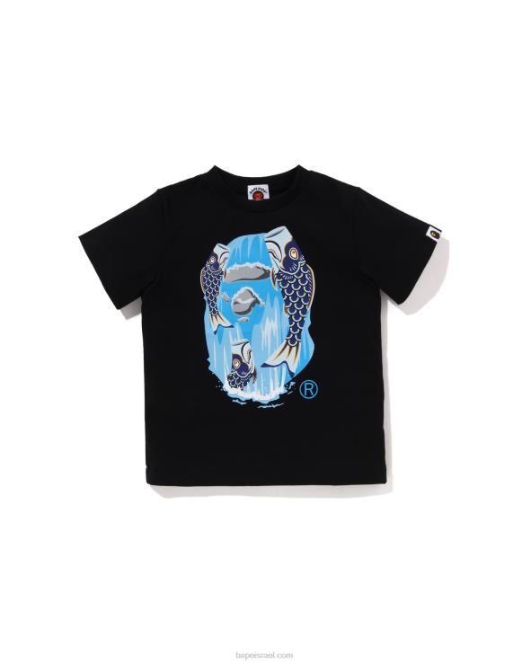 שָׁחוֹר A Bathing Ape 644LV1335 ילדים טי ראש מפל koinobori
