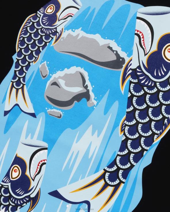 שָׁחוֹר A Bathing Ape 644LV1335 ילדים טי ראש מפל koinobori