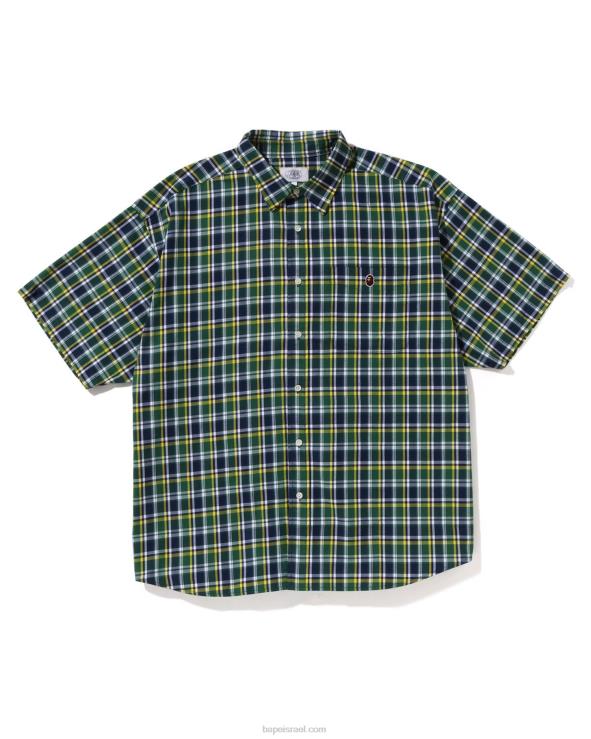 צבא ירוק A Bathing Ape 644LV134 גברים חולצת מיני צ'ק בגזרה רופפת