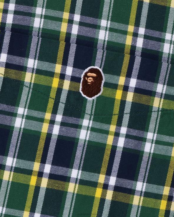 צבא ירוק A Bathing Ape 644LV134 גברים חולצת מיני צ'ק בגזרה רופפת