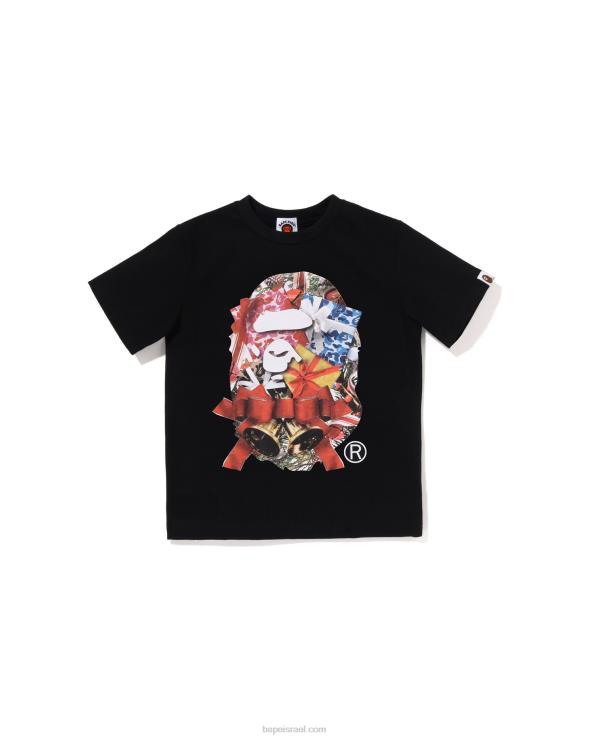 שָׁחוֹר A Bathing Ape 644LV1357 ילדים טי ראש חג המולד