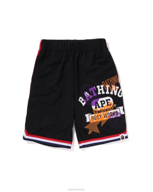 שָׁחוֹר A Bathing Ape 644LV1359 ילדים מכנסי כדורסל עם הדפסים רבים