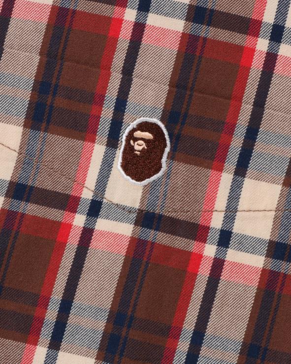 אדום בהיר A Bathing Ape 644LV135 גברים חולצת מיני צ'ק בגזרה רופפת