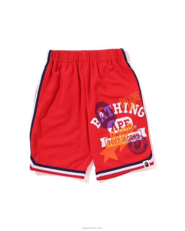אדום בהיר A Bathing Ape 644LV1360 ילדים מכנסי כדורסל עם הדפסים רבים