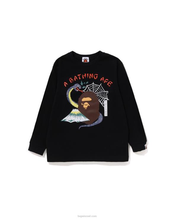 שָׁחוֹר A Bathing Ape 644LV1369 ילדים טי למזכרת תרבות יפן