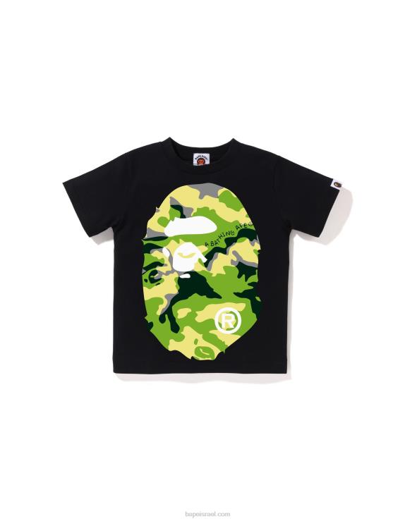 שָׁחוֹר A Bathing Ape 644LV1385 ילדים woodland camo טי גדול ראש