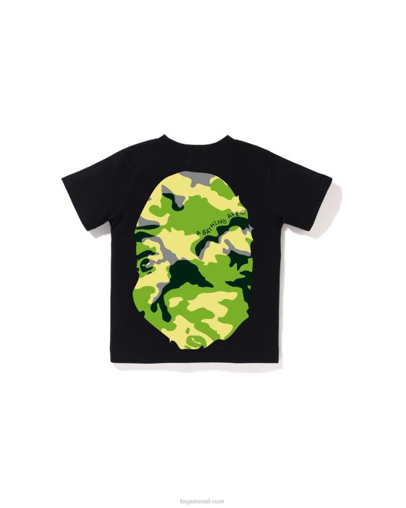 שָׁחוֹר A Bathing Ape 644LV1385 ילדים woodland camo טי גדול ראש