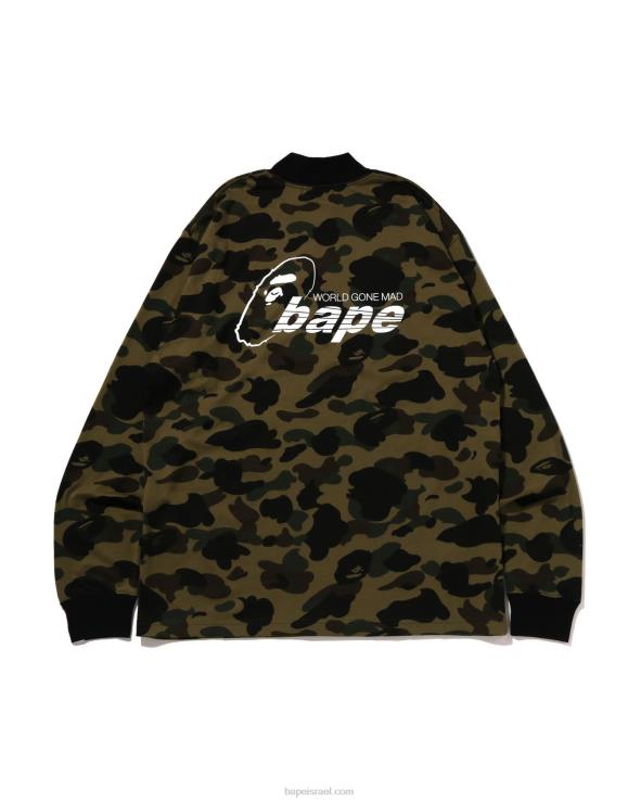 צבא ירוק A Bathing Ape 644LV140 גברים חולצה רגועה עם צווארון מדומה ראשון