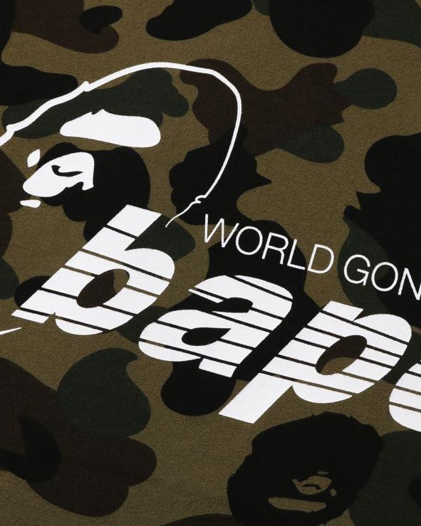 צבא ירוק A Bathing Ape 644LV140 גברים חולצה רגועה עם צווארון מדומה ראשון