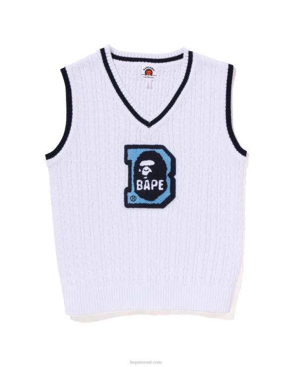 לבן A Bathing Ape 644LV1438 ילדים head b patch כבל סרוג אפוד jr