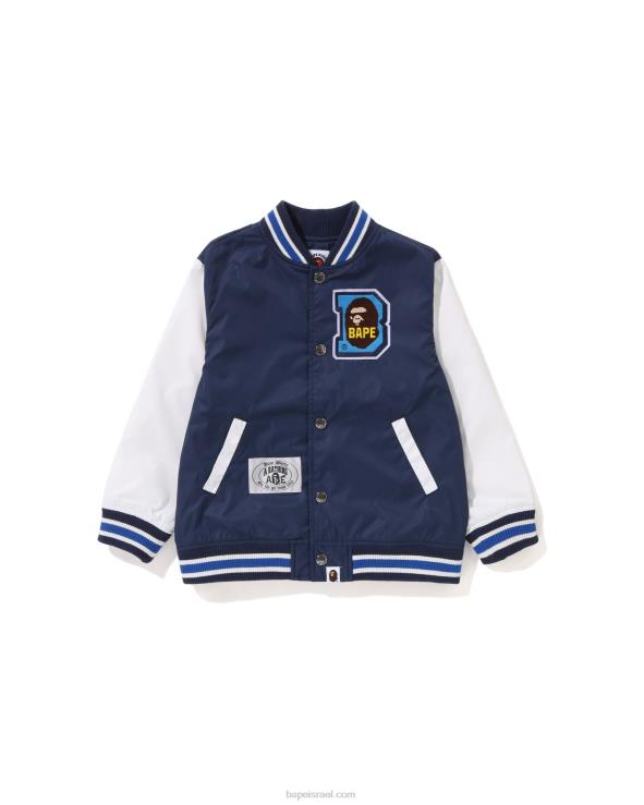 כחול כהה A Bathing Ape 644LV1447 ילדים מעיל אוניברסיטה עם תיקון head b