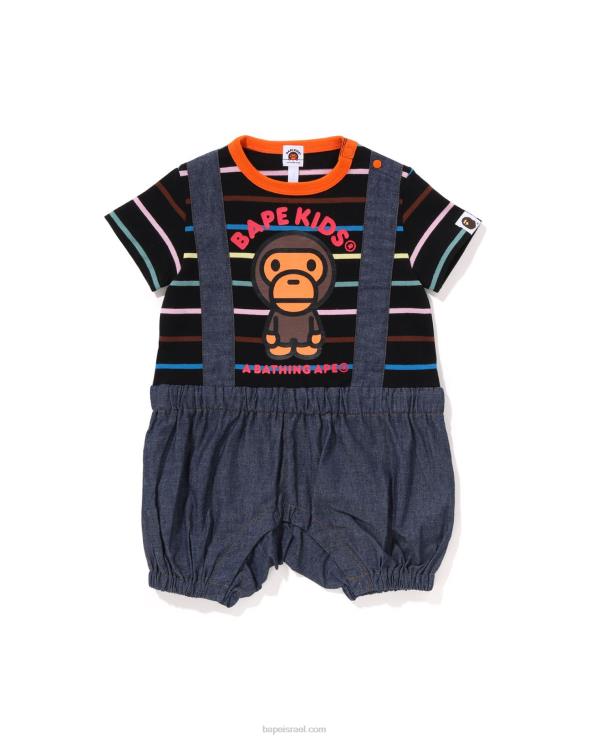 שָׁחוֹר A Bathing Ape 644LV1449 ילדים חישוק בייבי מילו כתפיות מכנסי רומפרס שכבות