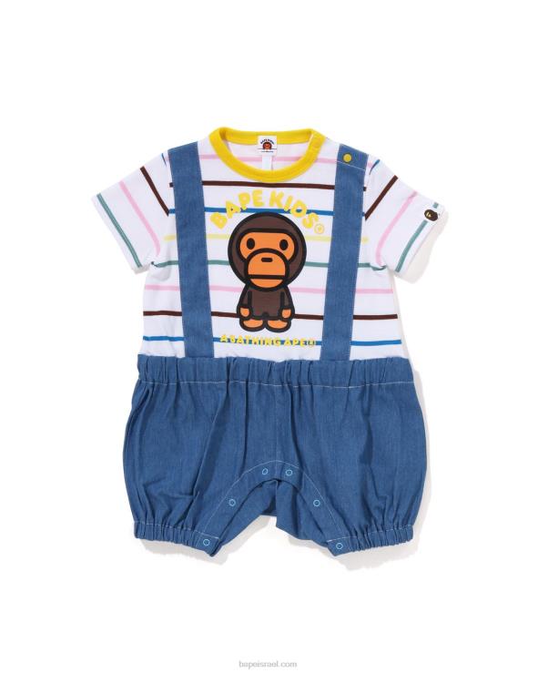לבן A Bathing Ape 644LV1450 ילדים חישוק בייבי מילו כתפיות מכנסי רומפרס שכבות