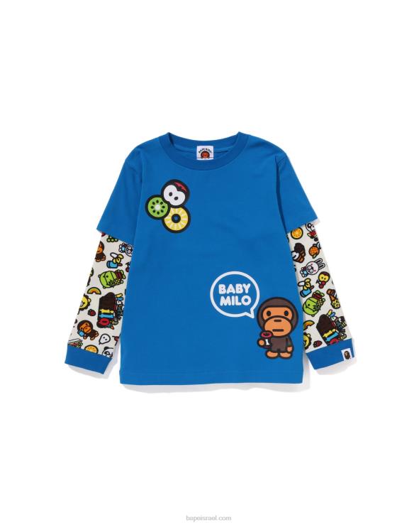 כְּחוֹל A Bathing Ape 644LV1452 ילדים טי שרוולים עם שרוולים מעורבים בייבי מילו