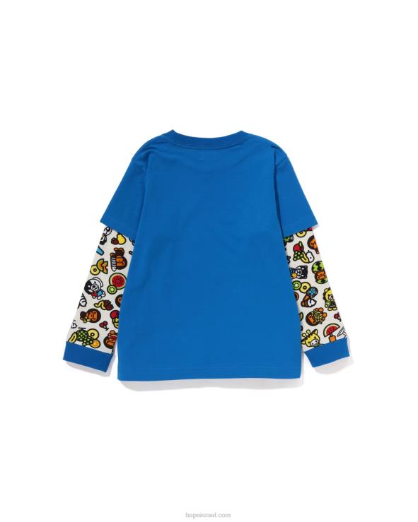 כְּחוֹל A Bathing Ape 644LV1452 ילדים טי שרוולים עם שרוולים מעורבים בייבי מילו