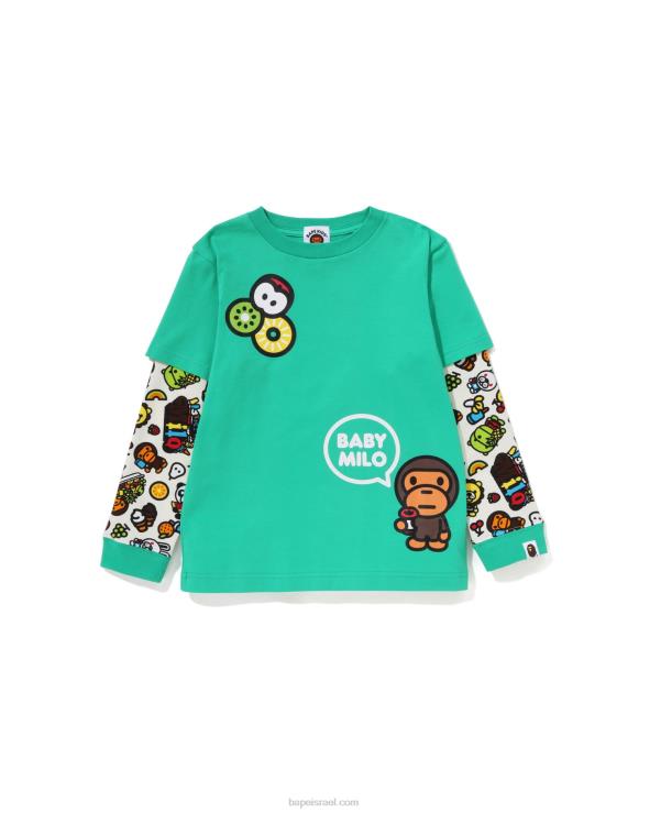 ירוק בהיר A Bathing Ape 644LV1453 ילדים טי שרוולים עם שרוולים מעורבים בייבי מילו