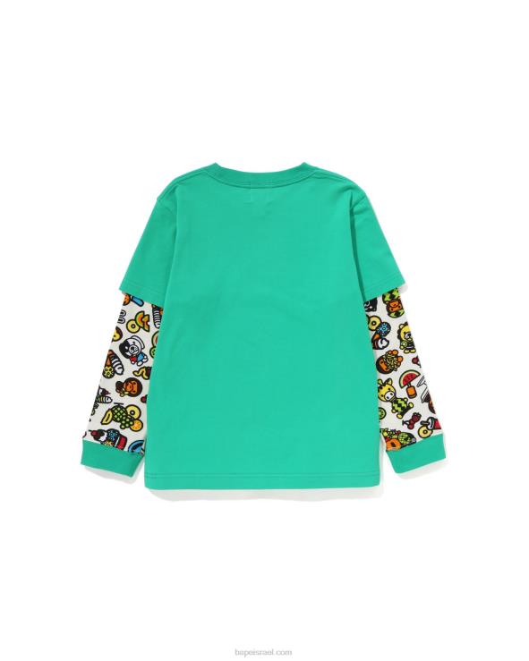 ירוק בהיר A Bathing Ape 644LV1453 ילדים טי שרוולים עם שרוולים מעורבים בייבי מילו