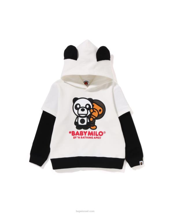 לבן A Bathing Ape 644LV1461 ילדים קפוצ'ון סוודר בשכבות בייבי מילו פנדה