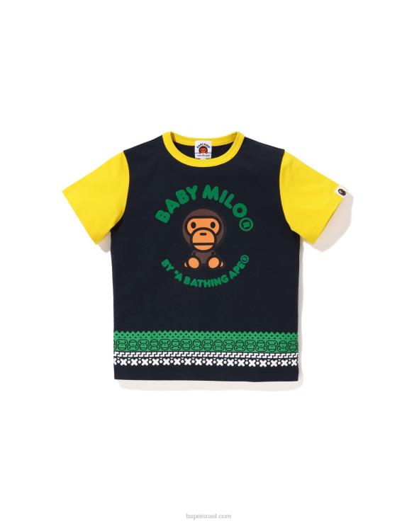 כחול כהה A Bathing Ape 644LV1475 ילדים חולצה עם הדפס נורדי של בייבי מילו