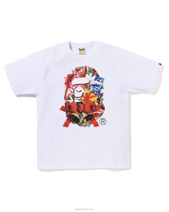 לבן A Bathing Ape 644LV148 גברים טי ראש חג המולד